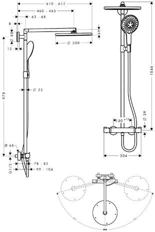 Hansgrohe Raindance Select 300 komplet prysznicowy z termostatem i deszczownicą chrom 27114000