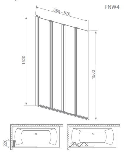 Radaway Eos PNW4 parawan nawannowy czteroczęściowy chrom przeźroczyste Easy Clean 205401-101