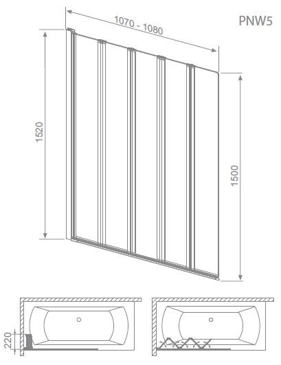 Radaway Eos PNW5 parawan nawannowy pięcioczęściowy chrom przeźroczyste Easy Clean 205501-101