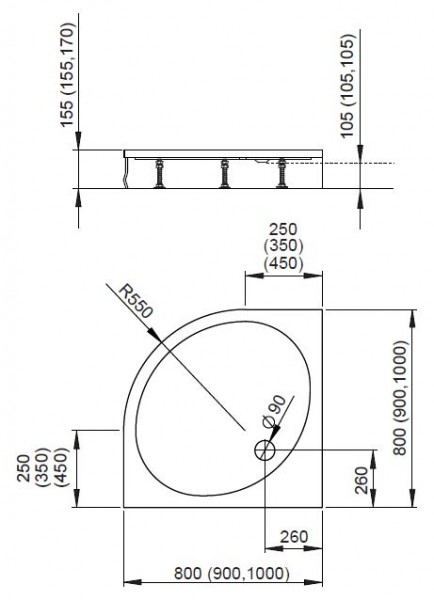 Radaway Patmos A brodzik półokrągły 80x80 4S88155-03