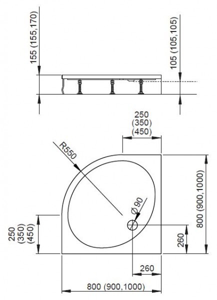 Radaway Patmos A brodzik półokrągły 90x90 4S99155-03