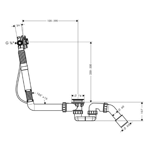 Hansgrohe Exafill S wylewka wannowa z odpływem i przelewem do wanien nietypowych 58116180