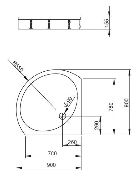 Radaway Patmos B brodzik półokrągły typu B 90x90 4T99155-03