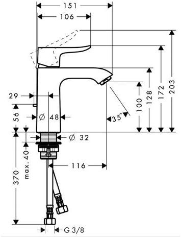 Hansgrohe Metris E2 bateria umywalkowa 110 z korkiem chrom 31080000