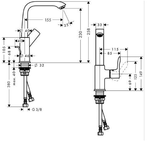 Hansgrohe Metris E2 bateria umywalkowa wysoka 230 bez korka chrom 31081000