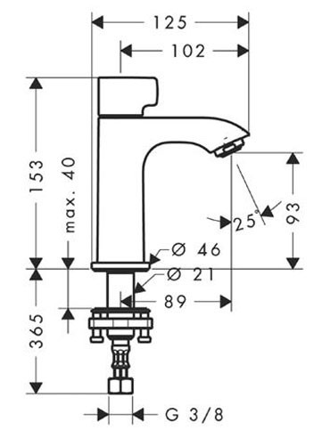Hansgrohe Metris E2 bateria umywalkowa 100 bez korka i mieszacza chrom 31166000