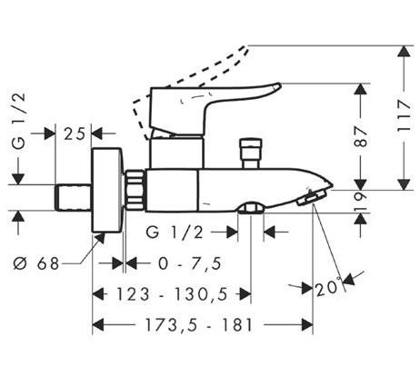 Hansgrohe Metris E2 bateria wannowa ścienna chrom 31480000