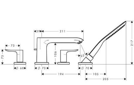 Hansgrohe Metris E2 bateria wannowa 4-otworowa el. zewn. chrom 31442000
