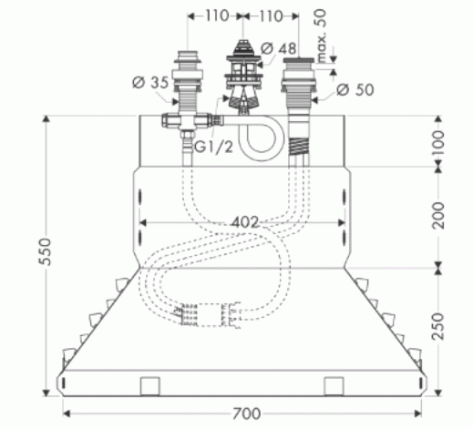 Hansgrohe zestaw podstawowy baterii wannowej 3-otworowej 13437180