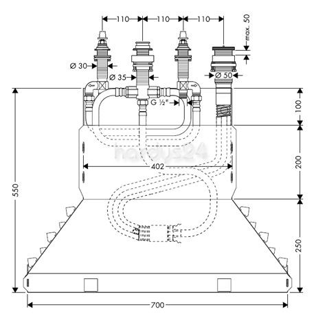 Hansgrohe zestaw podstawowy baterii wannowej 4-otworowej 13444180