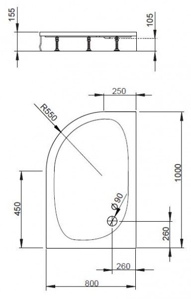 Radaway Patmos E brodzik półokrągły asymetryczny 100x80 lewy 4P81155-03L