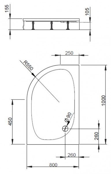 Radaway Patmos E brodzik półokrągły asymetryczny 100x80 prawy 4P81155-03R