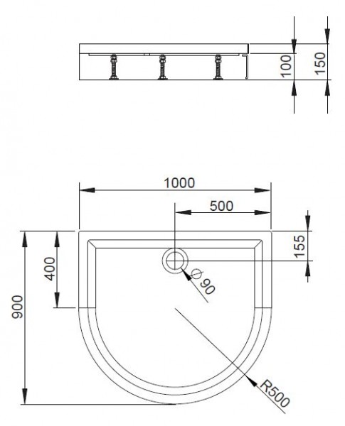 Radaway Delos P brodzik półokrągły z obudową 100x90 4Z19150-03N