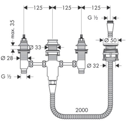 Hansgrohe zestaw podstawowy baterii wannowej 4-otworowej 13244180