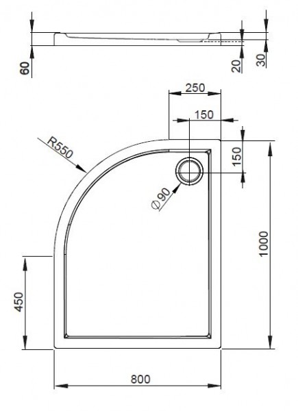 Radaway Tasos E brodzik półokrągły płaski asymetryczny 100x80 prawy STE1086-30R