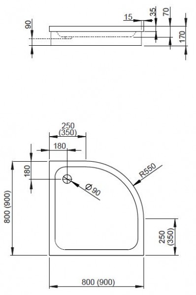 Radaway Siros A brodzik półokrągły na podstawie styropianowej 80x80 SBA8817-1