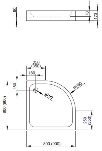 Radaway Siros A Compact brodzik półokrągły na podstawie styropianowej ze zintegrowaną obudową 80x80 SBA8817-2