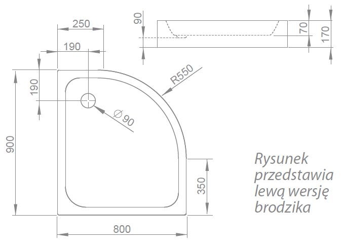 Radaway Siros E Compact brodzik półokrągły asymetryczny na podstawie styropianowej ze zintegrowaną obudową 90x80 lewy SBE8917-1L