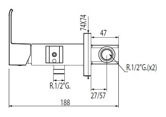 Tres Cuadro bateria podtynkowa do bidetu lub WC chrom 006.123.01
