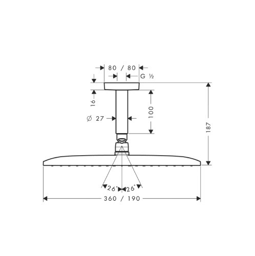 Hansgrohe Raindance E360 AIR 1jet deszczownica głowica prysznicowa 36x19 z przyłączem sufitowym 100mm chrom 27381000