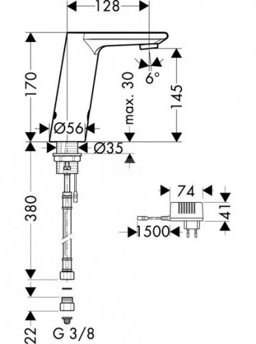 Hansgrohe Metris S Electronic bateria umywalkowa na podczerwień zasilana z sieci 230V chrom 31103000