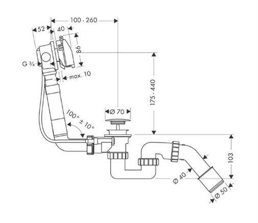 Hansgrohe Exafill wylewka wannowa z odpływem i przelewem kompletna chrom 58123000