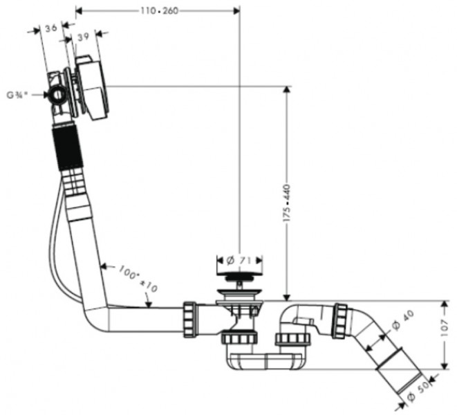 Hansgrohe Exafill S wylewka wannowa z odpływem i przelewem kompletna chrom 58113000