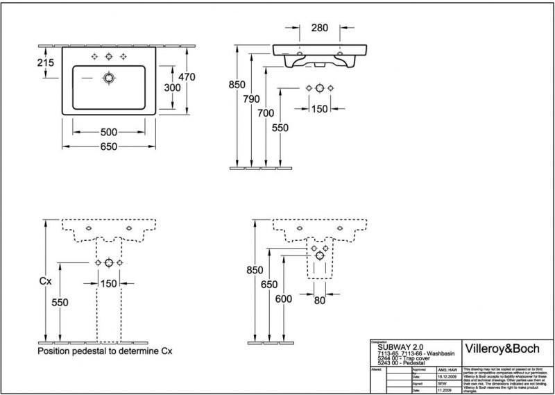 Villeroy&Boch Subway 2.0 umywalka 65cm 65x47 biała weiss alpin 71136501