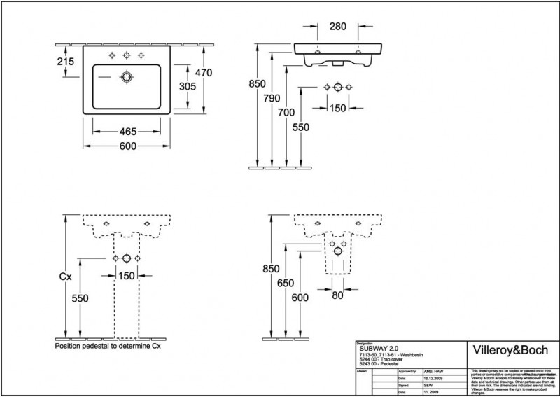 Villeroy&Boch Subway 2.0 umywalka 60cm 60x47 biała weiss alpin 71136001