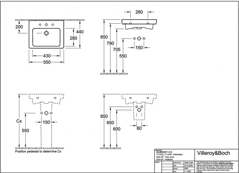 Villeroy&Boch Subway 2.0 umywalka 55cm 55x47 biała weiss alpin ceramicplus 711355R1