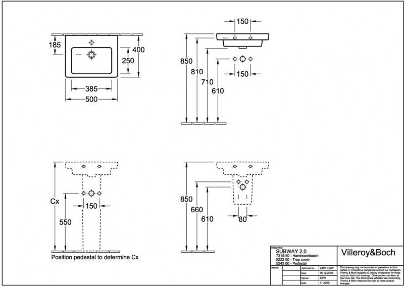 Villeroy&Boch Subway 2.0 umywalka mała 50cm 50x40 biała weiss alpin 73155001