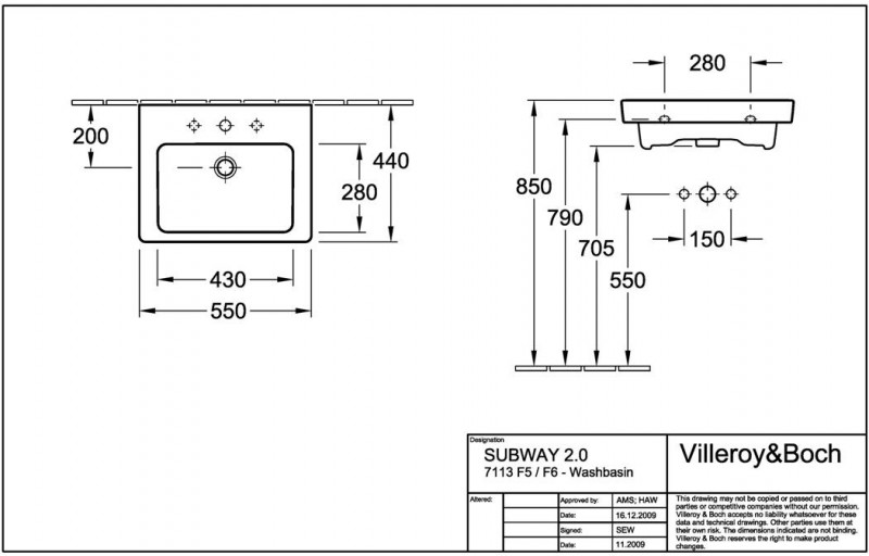 Villeroy&Boch Subway 2.0 umywalka meblowa 55cm 55x44 biała weiss alpin 7113F501