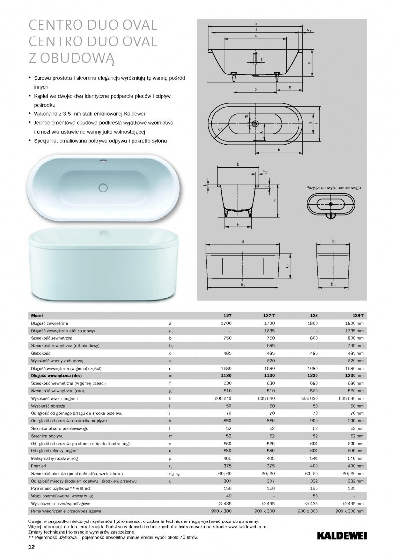Kaldewei Centro Duo Oval wanna owalna 180x80 biały model 128 2828 0001 0001