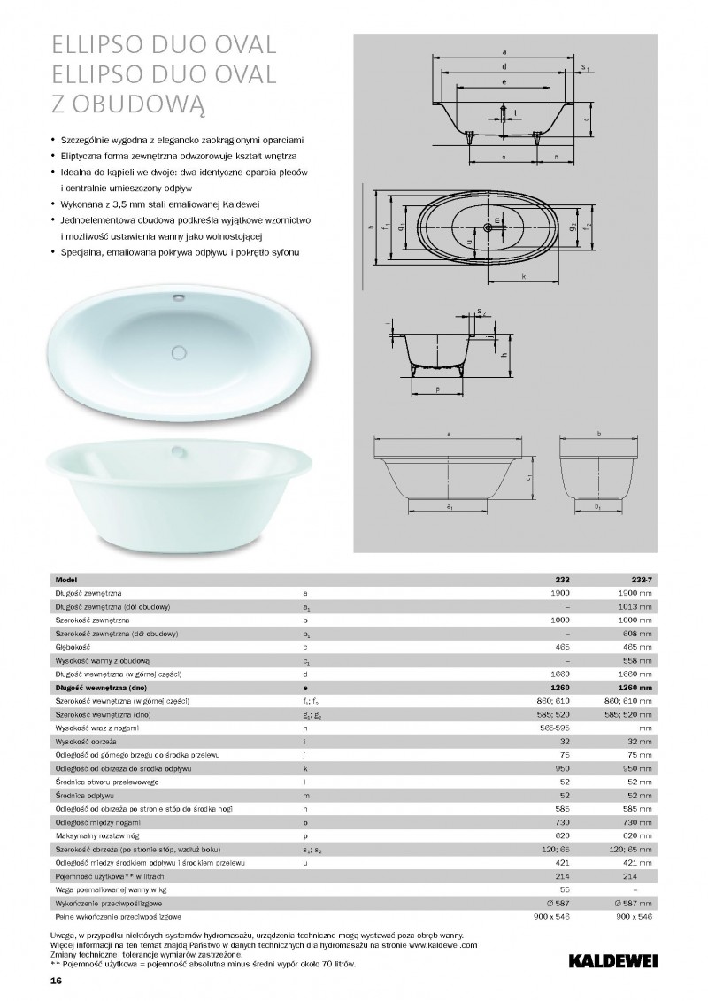 Kaldewei Ellipso Duo Oval wanna owalna 190x100 biały model 232 2862 0001 0001