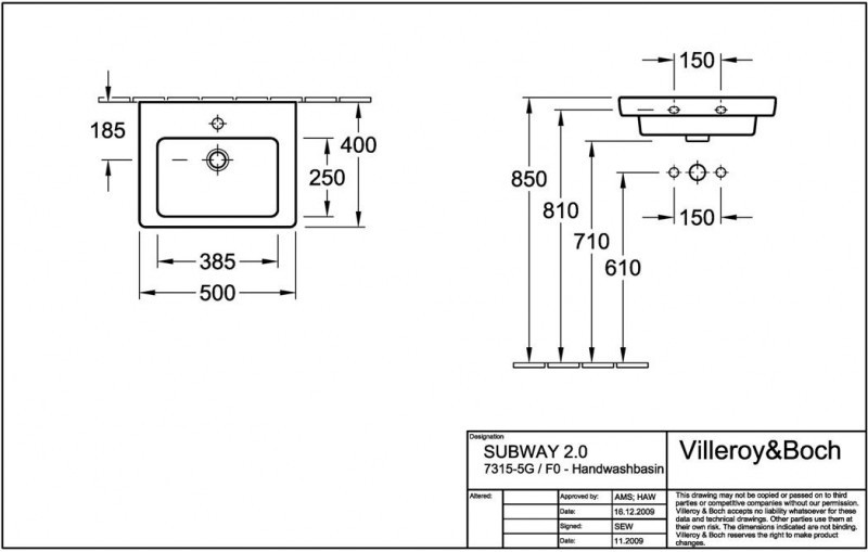 Villeroy&Boch Subway 2.0 umywalka 50cm 50x40 biała weiss alpin 73155G01