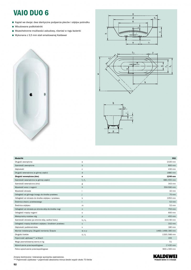 Kaldewei Vaio Duo 6 wanna sześciokątna 210x80 model 952 2332 0001 0001
