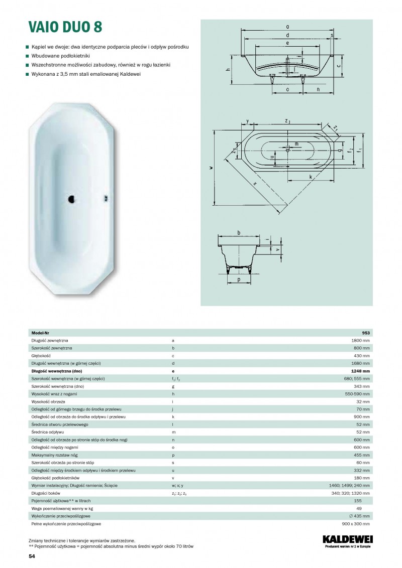 Kaldewei Vaio Duo 8 wanna ośmiokątna 180x80 model 953 2333 0001 0001