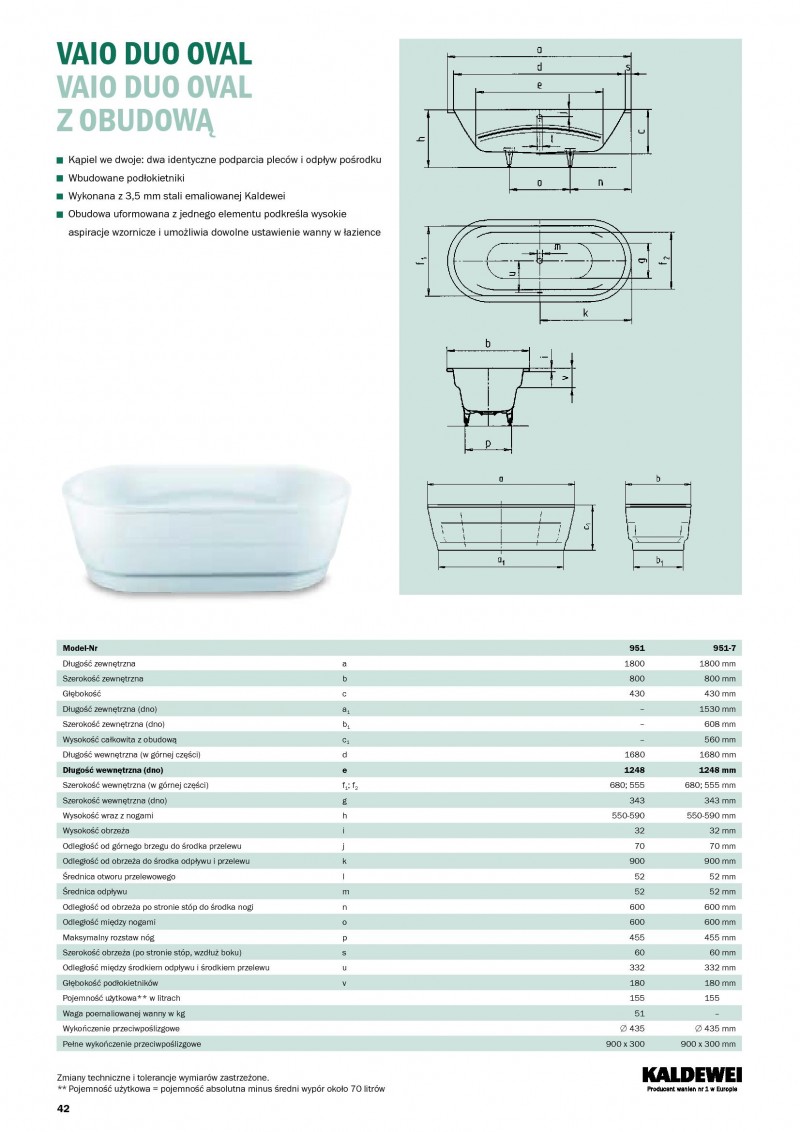 Kaldewei Vaio Duo Oval wanna owalna 180x80 model 951 2331 0001 0001