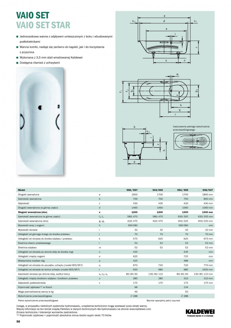 Kaldewei Vaio Set wanna prostokątna 160x70 model 956 2336 0001 0001