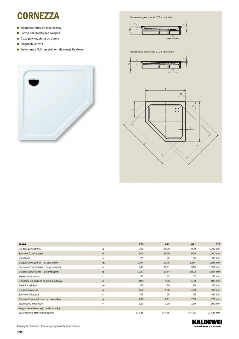 Kaldewei Cornezza brodzik pięciokątny 100x100 model 673-1 4593 0001 0001