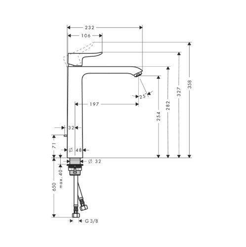 Hansgrohe Metris E2 bateria umywalkowa wysoka 260 bez korka chrom 31184000