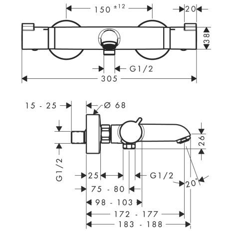 Hansgrohe Ecostat Comfort bateria wannowa ścienna termostatyczna chrom 13114000