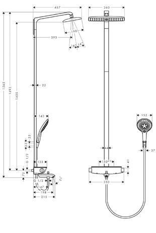 Hansgrohe Raindance Select 360 komplet prysznicowy z termostatem do wanny i deszczownicą biały/chrom 27113400