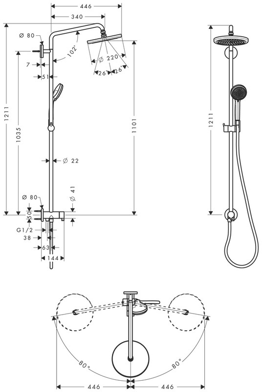 Hansgrohe Croma 220 Reno komplet prysznicowy z deszczownicą chrom 27224000