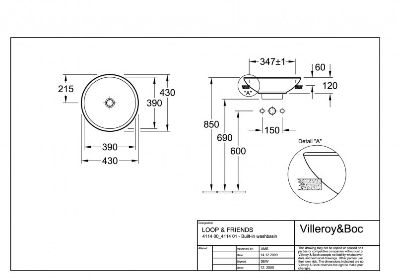Villeroy&Boch Loop&Friends umywalka stojąca na blacie wpuszczana do połowy 43cm biała weiss alpin ceramicplus 411400R1