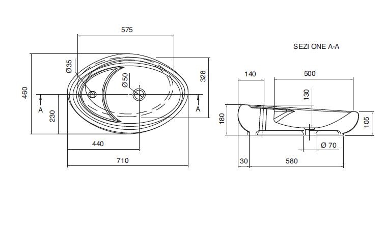 Scarabeo Moai umywalka nablatowa z otworem 71x46 8602