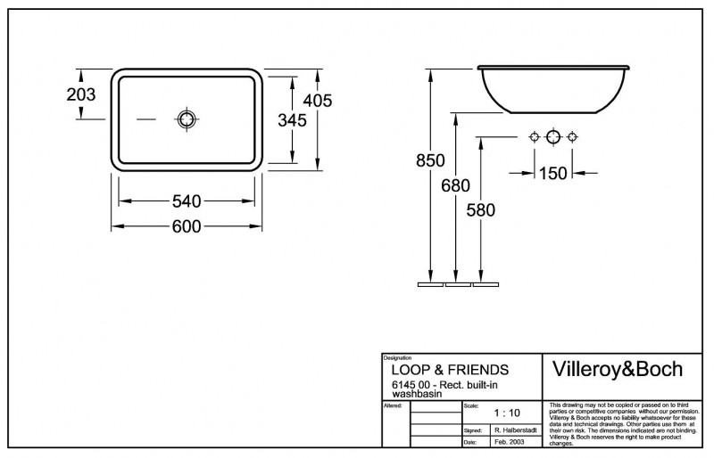 Villeroy&Boch Loop&Friends umywalka wpuszczana w blat 60cm 60x40,5 biała weiss alpin 61450001