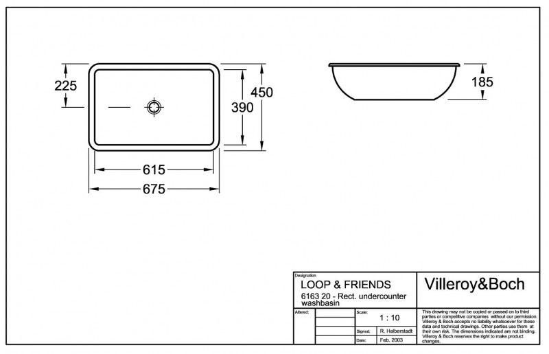 Villeroy&Boch Loop&Friends umywalka podblatowa 61,5cm 61,5x39 biała weiss alpin ceramicplus 616320R1