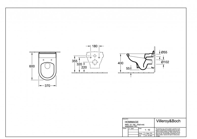Villeroy&Boch Hommage muszla wisząca biała weiss alpin ceramicplus 6661B0R1