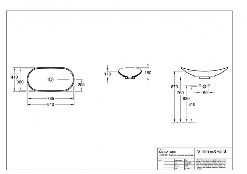 Villeroy&Boch My Nature umywalka stojąca na blacie 81cm 81x41 biała weiss alpin ceramicplus 411080R1
